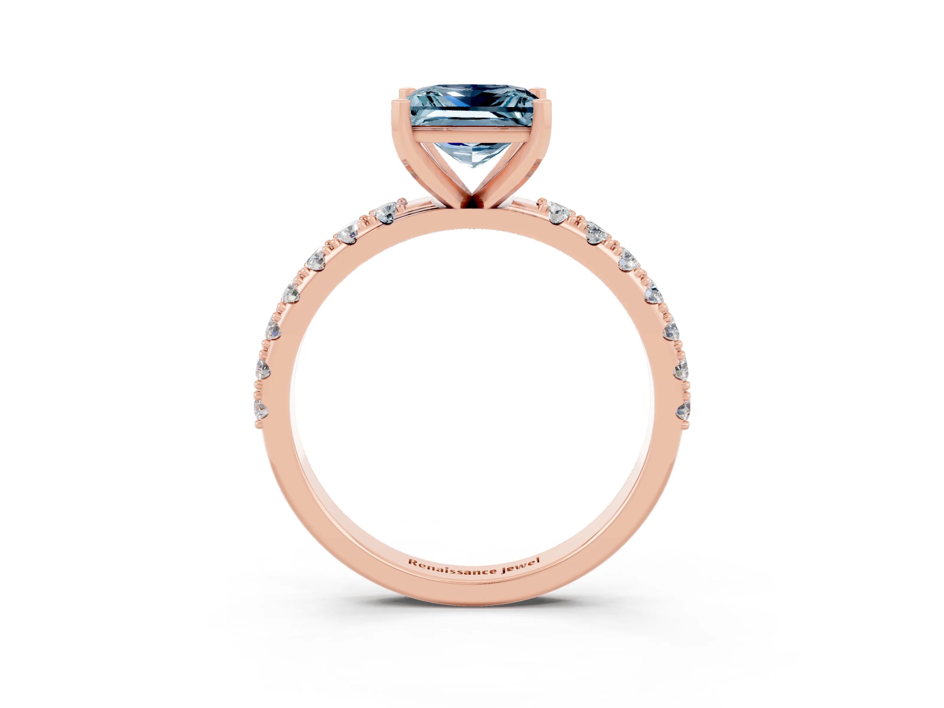Rose gold Princess Cut Aquamarine Solitaire Pavé Band with Four-Prong Setting_3