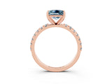 Rose gold Princess Cut Aquamarine Solitaire Pavé Band with Four-Prong Setting_3