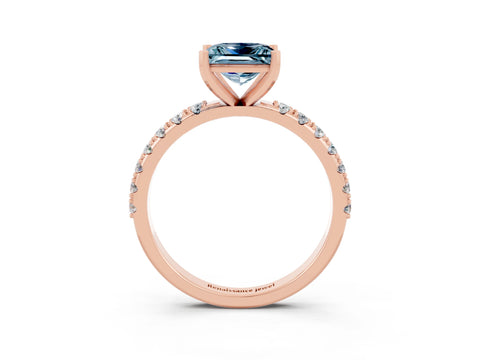 Rose gold Princess Cut Aquamarine Solitaire Pavé Band with Four-Prong Setting_3