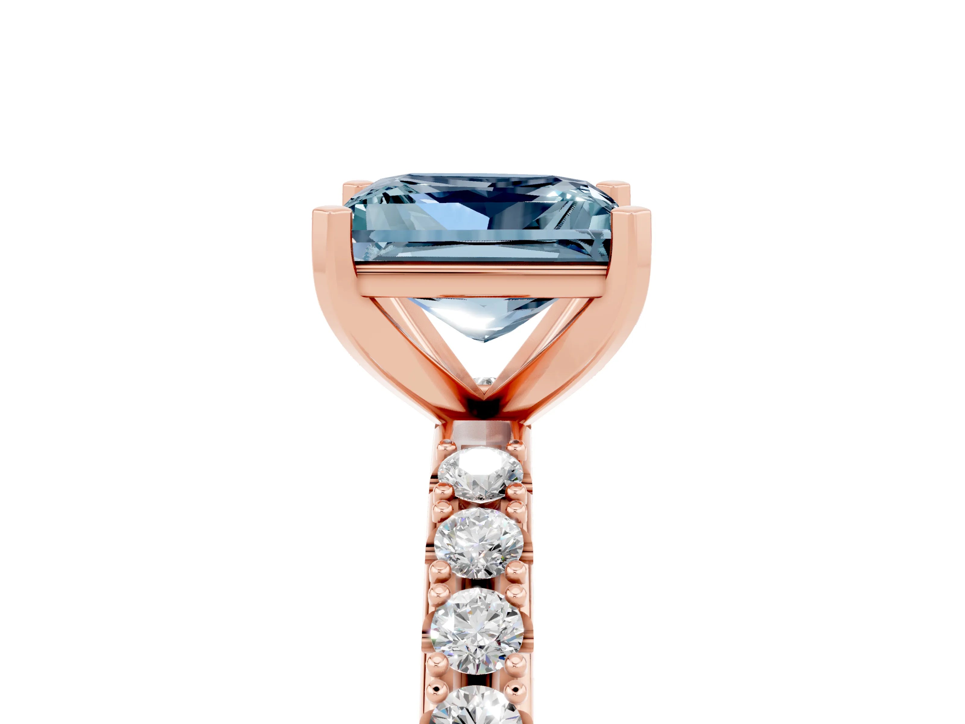 Rose gold Princess Cut Aquamarine Solitaire Pavé Band with Four-Prong Setting_5