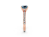 Rose gold Princess Cut Aquamarine Solitaire Pavé Engagement Ring with Round Band and Prong Setting_14
