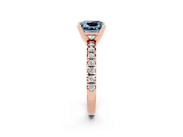 Rose gold Princess Cut Aquamarine Solitaire Pavé Engagement Ring with Round Band and Prong Setting