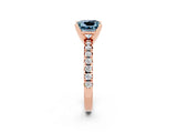 Rose gold Princess Cut Aquamarine Solitaire Pavé Engagement Ring with Round Band and Prong Setting_68