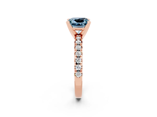 Rose gold Princess Cut Aquamarine Solitaire Pavé Engagement Ring with Round Band and Prong Setting
