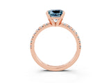 Rose gold Princess Cut Aquamarine Solitaire Pavé Engagement Ring with Round Band and Prong Setting_69