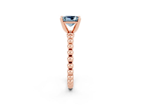Rose gold Princess Cut Aquamarine Solitaire Ring with Beaded Band and Prong Setting_2