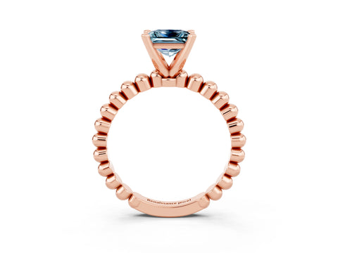 Rose gold Princess Cut Aquamarine Solitaire Ring with Beaded Band and Prong Setting_3