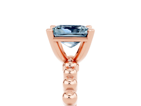 Rose gold Princess Cut Aquamarine Solitaire Ring with Beaded Band and Prong Setting_5