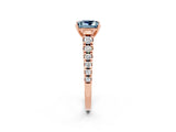 Rose gold Princess Cut Aquamarine Solitaire Ring with Cathedral Setting and Pavé Band_2