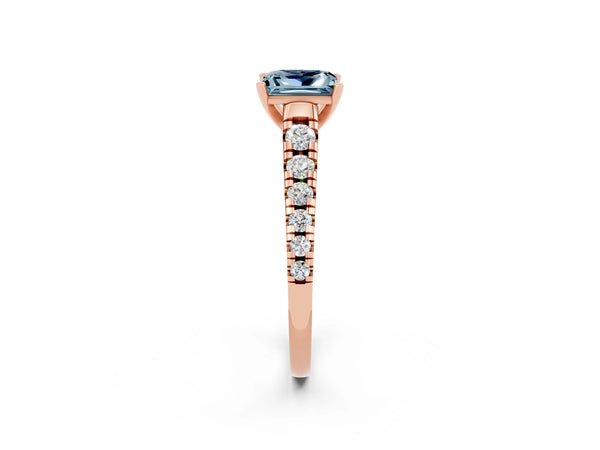Rose gold Princess Cut Aquamarine Cathedral Solitaire Ring with Round  Pavé Band