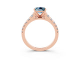 Rose gold Princess Cut Aquamarine Solitaire Ring with Cathedral Setting and Pavé Band_3
