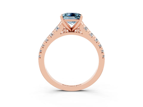 Rose gold Princess Cut Aquamarine Solitaire Ring with Cathedral Setting and Pavé Band_3