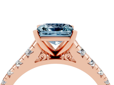 Rose gold Princess Cut Aquamarine Solitaire Ring with Cathedral Setting and Pavé Band_4