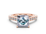 Rose gold Princess Cut Aquamarine Solitaire Ring with Crossover Gallery and Round  Pavé Band_12