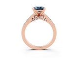 Rose gold Princess Cut Aquamarine Solitaire Ring with Crossover Gallery and Round  Pavé Band_15