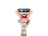 Rose gold Princess Cut Aquamarine Solitaire Ring with Crossover Gallery and Round  Pavé Band_17