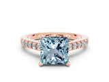 Rose gold Princess Cut Aquamarine Solitaire Ring with Crossover Gallery and Round  Pavé Band_36