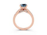 Rose gold Princess Cut Aquamarine Solitaire Ring with Crossover Gallery and Round  Pavé Band_39