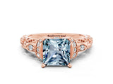 Rose gold Princess Cut Aquamarine Solitaire Ring with Filigree Band and Four-Prong Setting_36