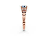 Rose gold Princess Cut Aquamarine Solitaire Ring with Filigree Band and Four-Prong Setting_38