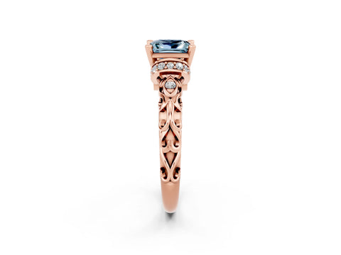 Rose gold Princess Cut Aquamarine Solitaire Ring with Filigree Band and Four-Prong Setting_38