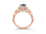 Rose gold Princess Cut Aquamarine Solitaire Ring with Filigree Band and Four-Prong Setting_39