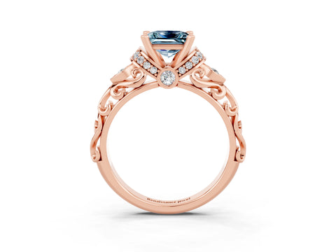 Rose gold Princess Cut Aquamarine Solitaire Ring with Filigree Band and Four-Prong Setting_39