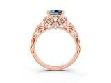 Rose gold Princess Cut Aquamarine Solitaire Ring with Filigree Band and Four-Prong Setting_51