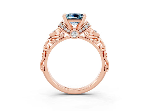 Rose gold Princess Cut Aquamarine Solitaire Ring with Filigree Band and Four-Prong Setting_51