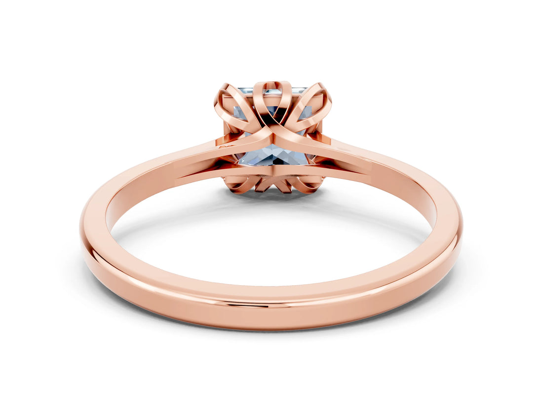 Rose gold Princess Cut Aquamarine Solitaire Ring with Flower Prong Setting and Classic Band_36