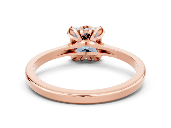 Rose gold Princess Cut Aquamarine Solitaire Ring with Flower Prong Setting and Classic Band