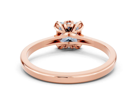 Rose gold Princess Cut Aquamarine Solitaire Ring with Flower Prong Setting and Classic Band_36