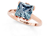 Rose gold Princess Cut Aquamarine Solitaire Ring with Flower Prong Setting and Classic Band_37