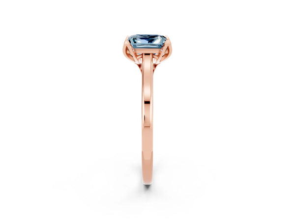 Rose gold Princess Cut Aquamarine Solitaire Ring with Flower Prong Setting and Classic Band