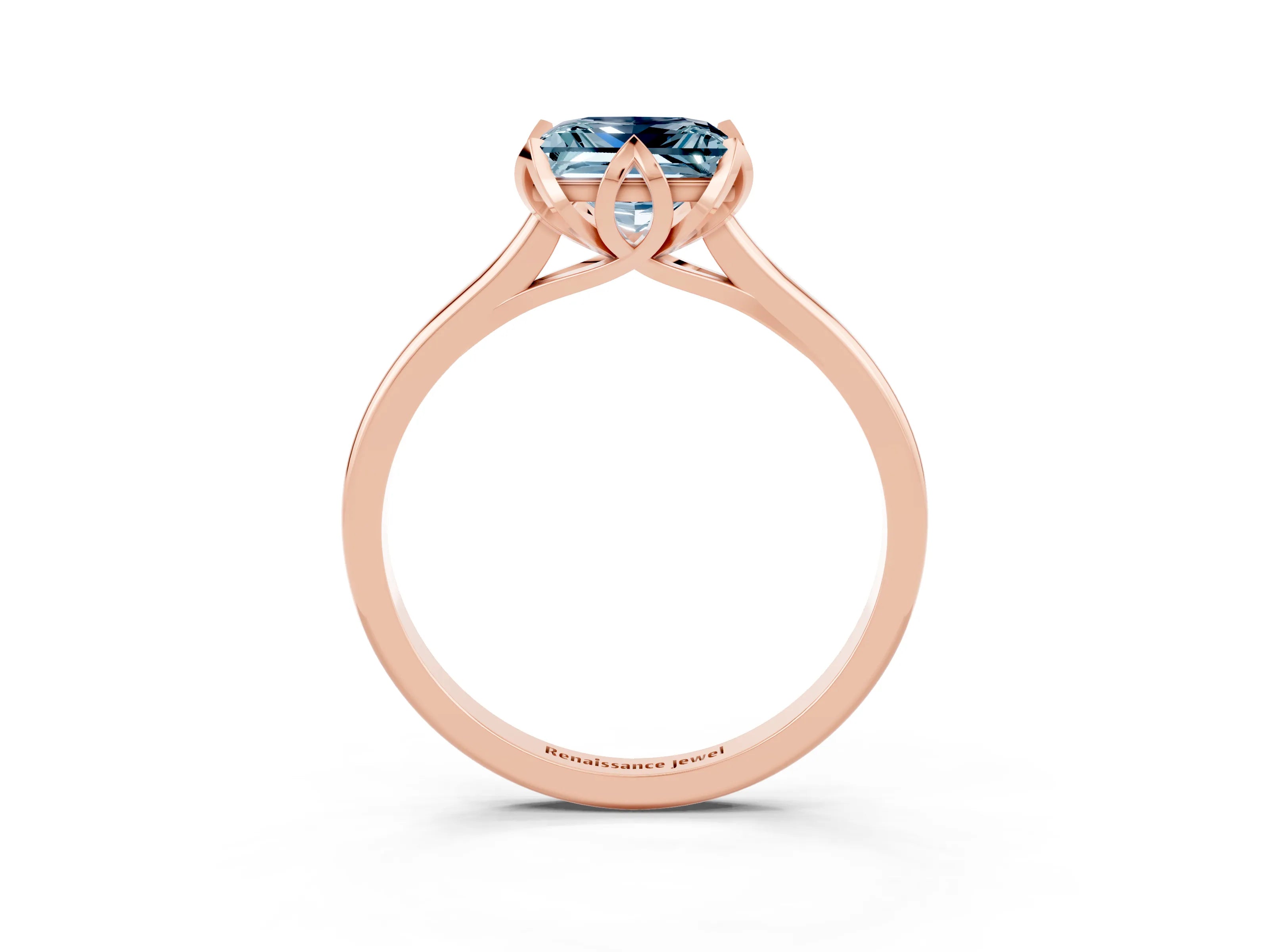 Rose gold Princess Cut Aquamarine Solitaire Ring with Flower Prong Setting and Classic Band_39