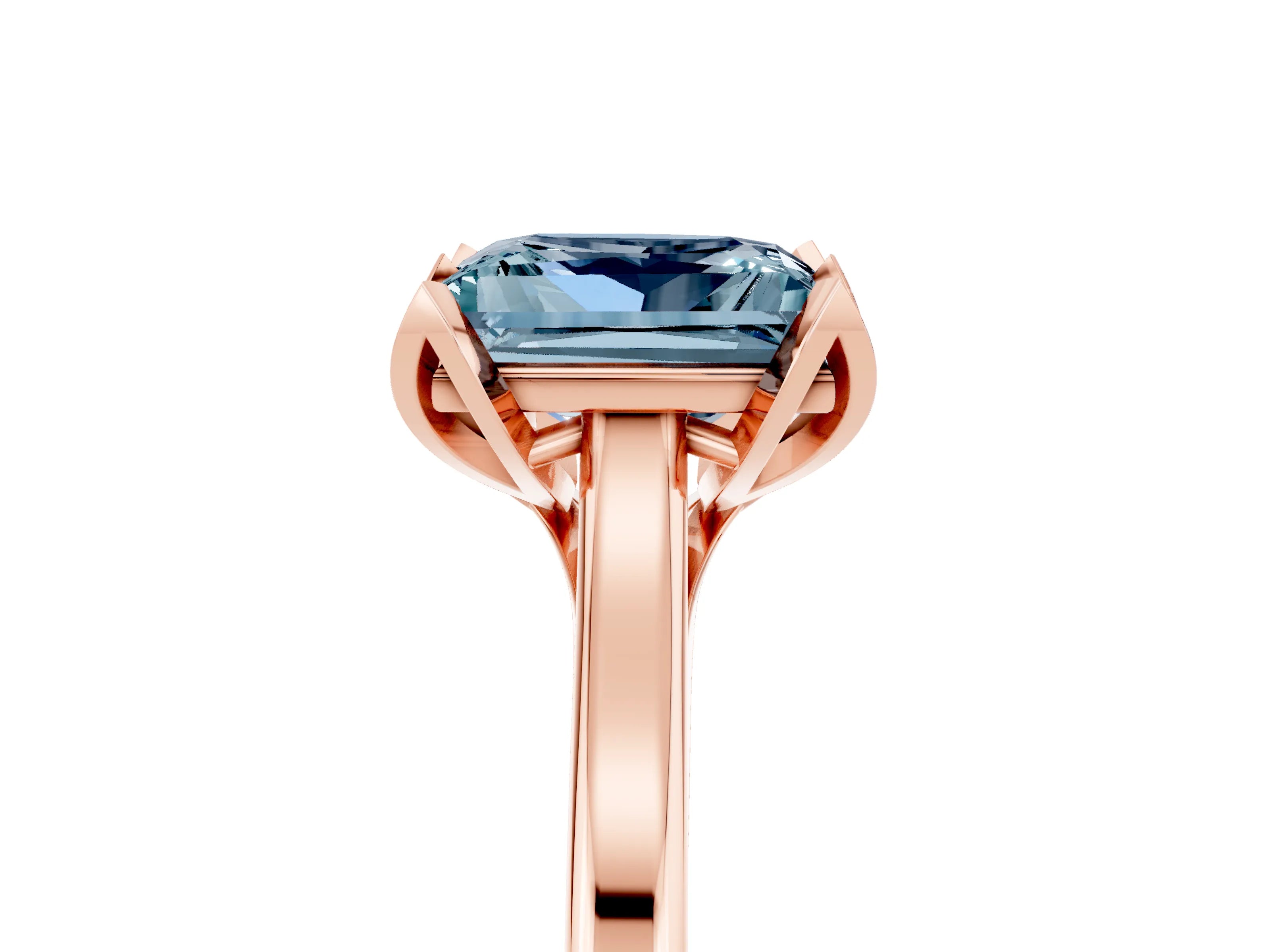 Rose gold Princess Cut Aquamarine Solitaire Ring with Flower Prong Setting and Classic Band_41