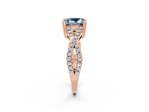 Rose gold Princess Cut Aquamarine Solitaire Ring with Four-Prong Setting and Twisted Pavé Band_2