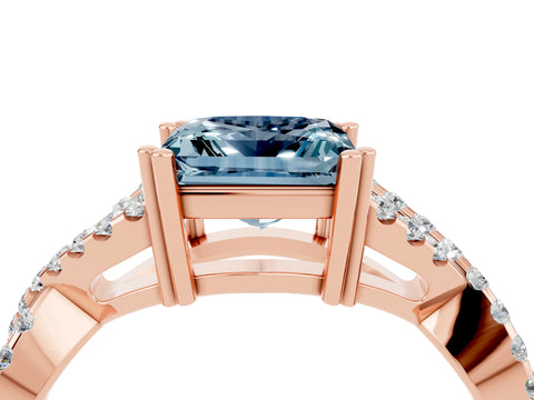 Rose gold Princess Cut Aquamarine Solitaire Ring with Four-Prong Setting and Twisted Pavé Band_4