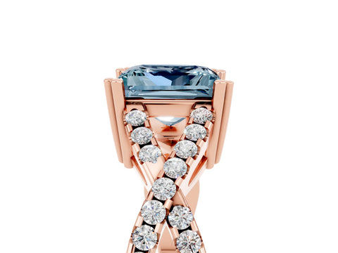 Rose gold Princess Cut Aquamarine Solitaire Ring with Four-Prong Setting and Twisted Pavé Band_5