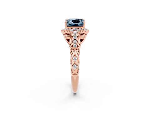 Rose gold Princess Cut Aquamarine Solitaire Ring with Hidden Halo and Pavé Band_14