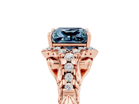 Rose gold Princess Cut Aquamarine Solitaire Ring with Hidden Halo and Pavé Band_17