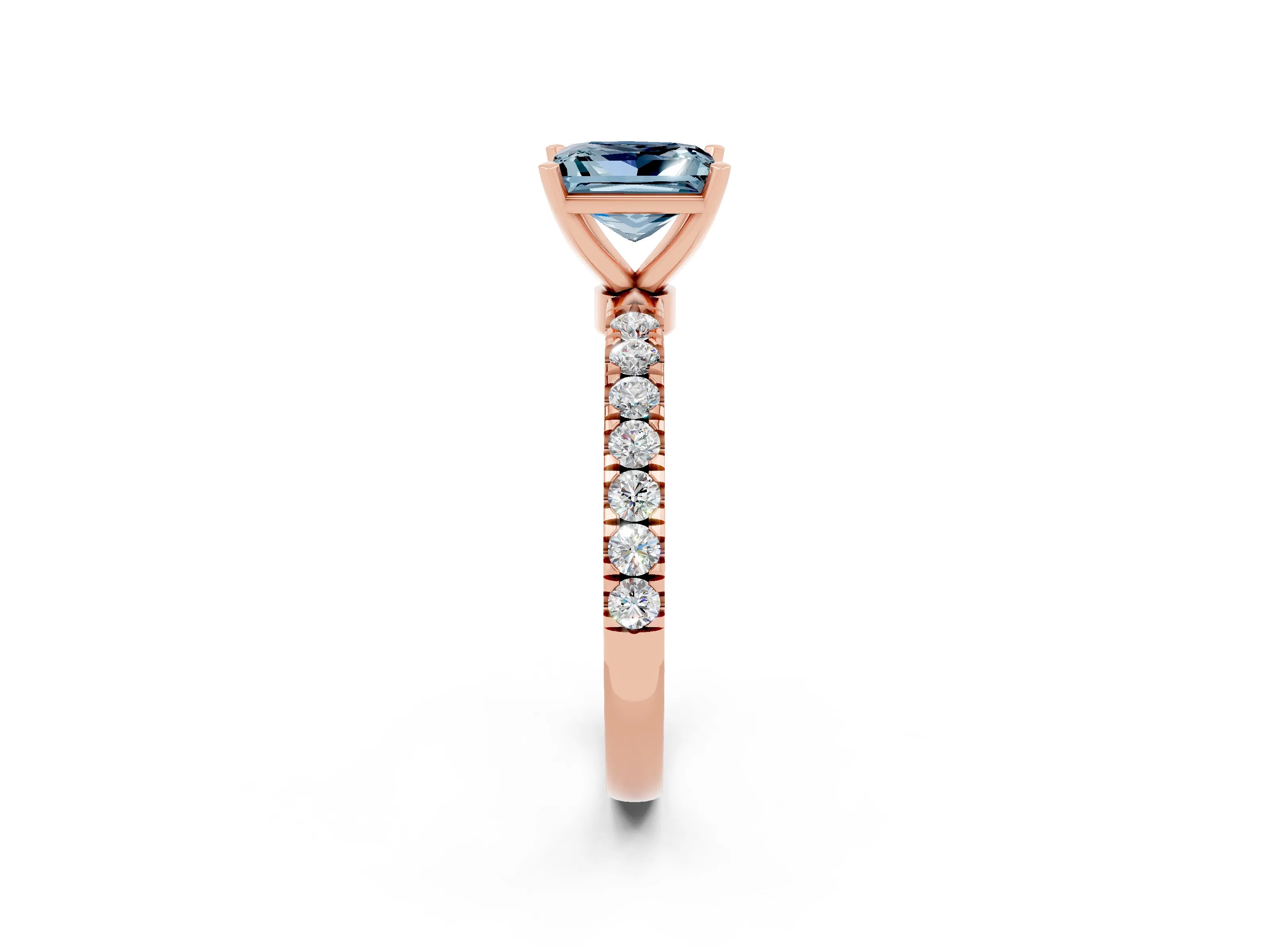 Rose gold Princess Cut Aquamarine Solitaire Ring with Pavé Accents and Four-Prong Setting_2