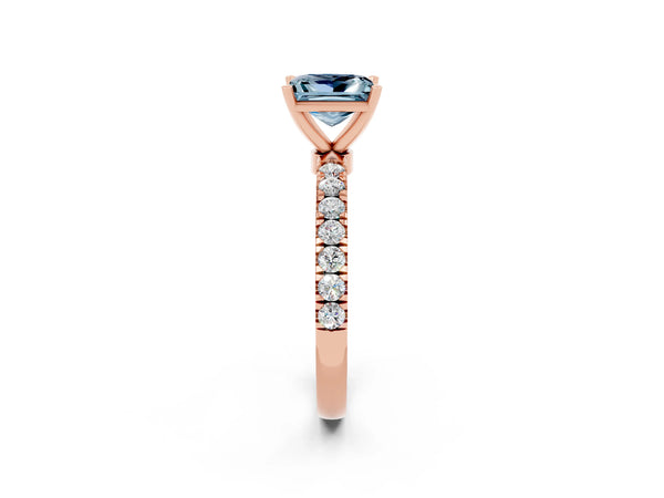 Rose gold Princess Cut Aquamarine Solitaire Ring with Pavé Accents and Four-Prong Setting