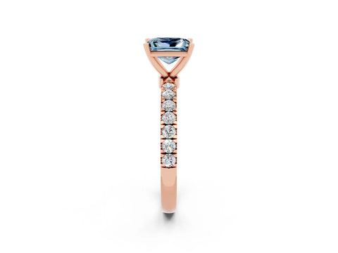 Rose gold Princess Cut Aquamarine Solitaire Ring with Pavé Accents and Four-Prong Setting_2