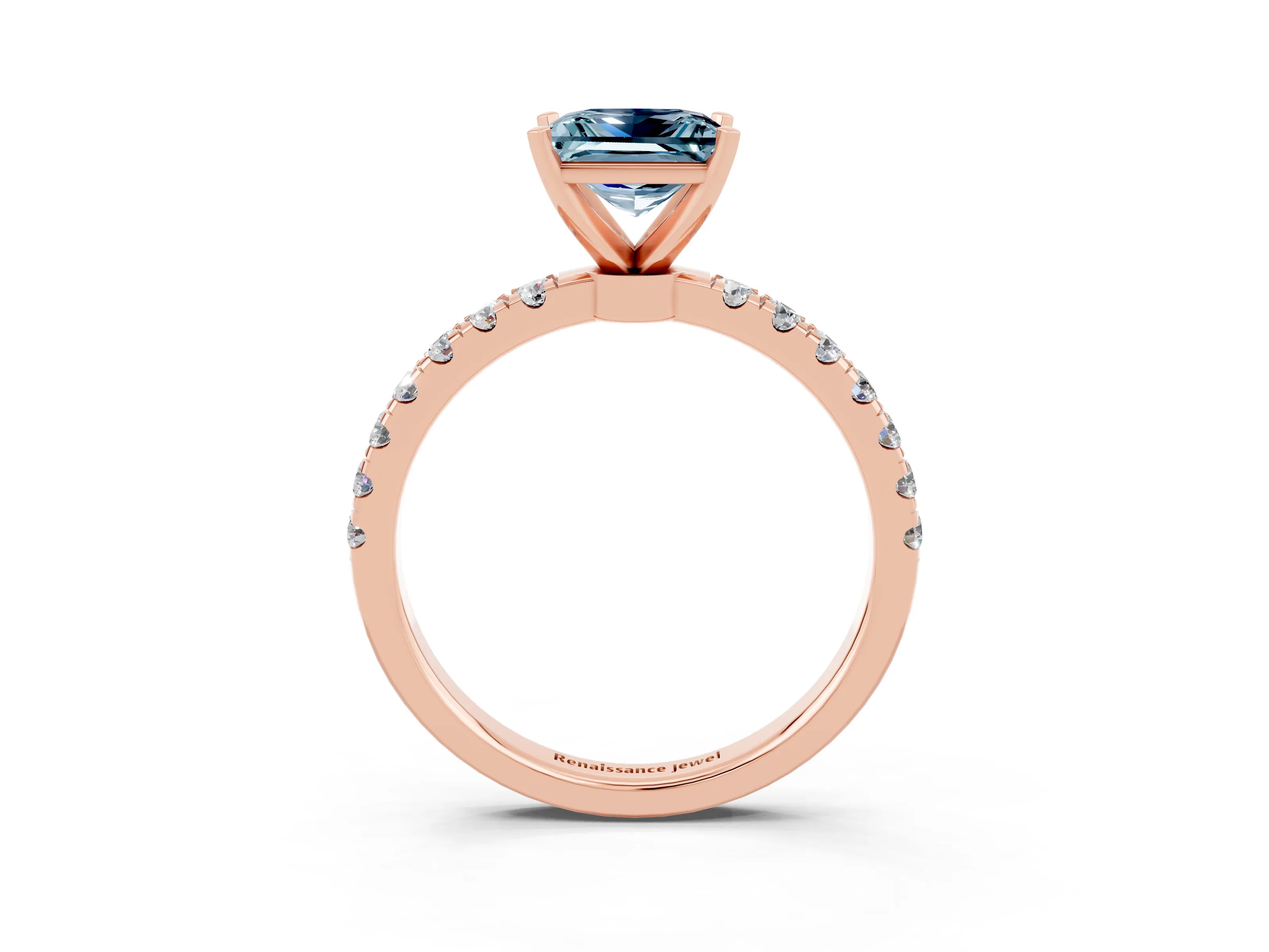 Rose gold Princess Cut Aquamarine Solitaire Ring with Pavé Accents and Four-Prong Setting_3