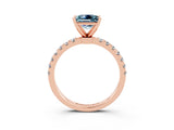 Rose gold Princess Cut Aquamarine Solitaire Ring with Pavé Accents and Four-Prong Setting_3