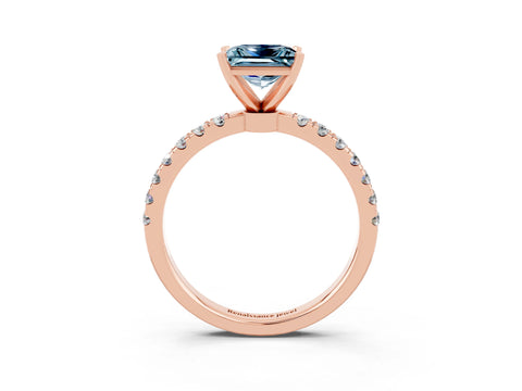 Rose gold Princess Cut Aquamarine Solitaire Ring with Pavé Accents and Four-Prong Setting_3
