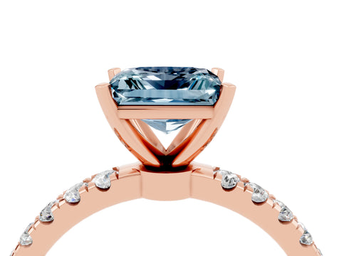 Rose gold Princess Cut Aquamarine Solitaire Ring with Pavé Accents and Four-Prong Setting_4