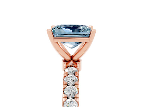 Rose gold Princess Cut Aquamarine Solitaire Ring with Pavé Accents and Four-Prong Setting_5