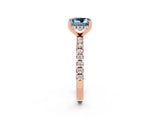 Rose gold Princess Cut Aquamarine Solitaire Ring with Pavé Band and Four-Prong Setting_26